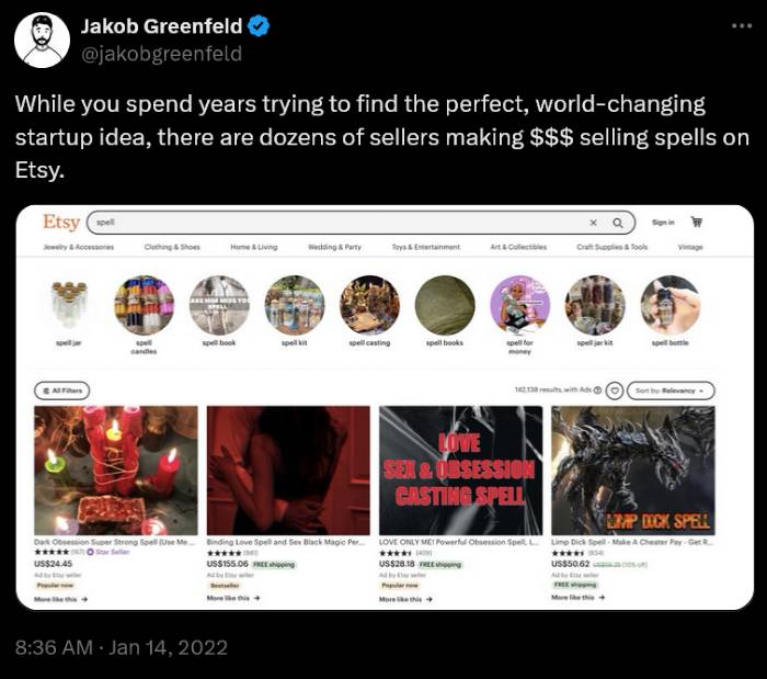 twitter.com/jakobgreenfeld While you grind away, someone is making bank selling spells on Etsy