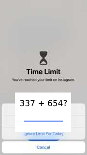 Screen Time Time Limit Notification with Math Problem