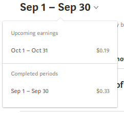 Medium earnings page showing 52 cents in 2 months